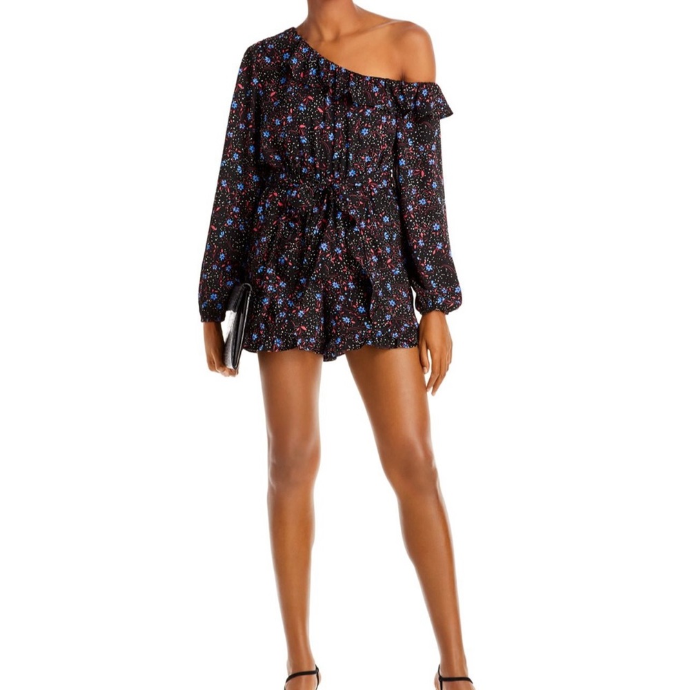 Aqua Black Floral Romper